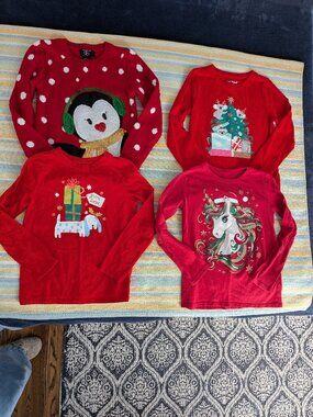 Lot Of 4 • Girl's Holiday Christmas Tops Size 6-7